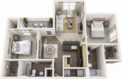Floor plan for 2 beds, 2 baths, 974 sqft